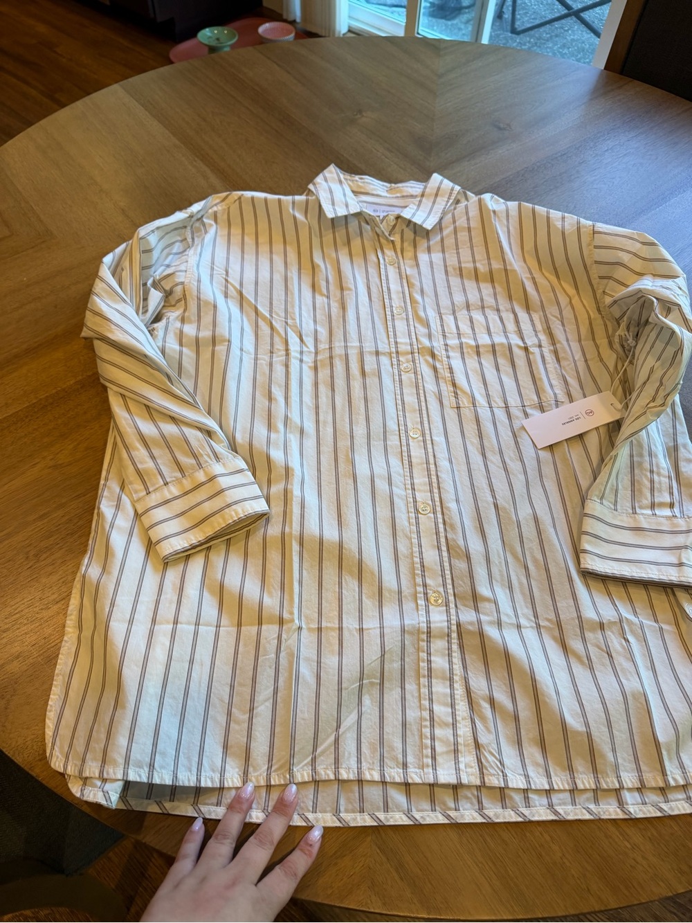 Ag Adriano Goldschmied Cream Button-Down Shirt with Tan & Blue Stripes